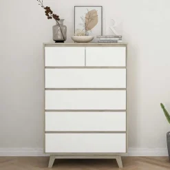 Wohnen Kommoden<80 cm breite Hochkommode im Skandi Design - Genyna