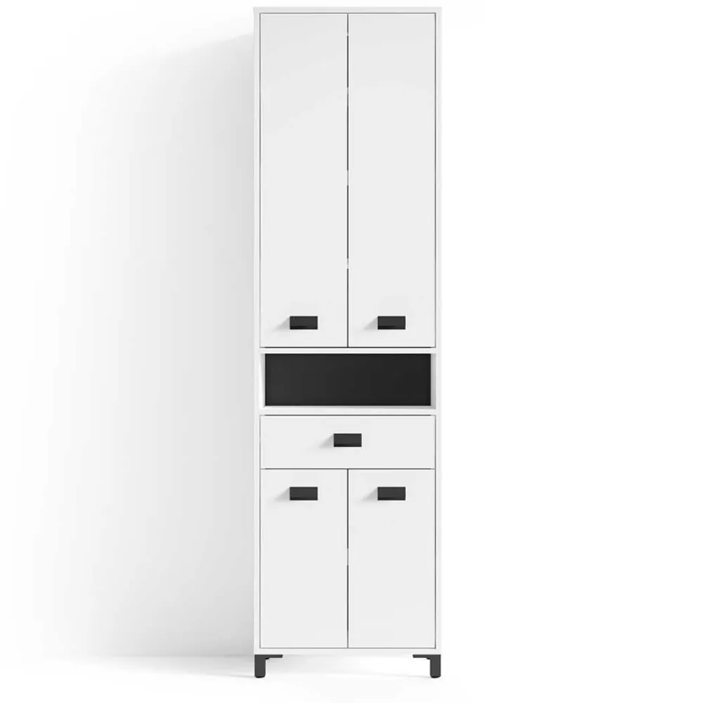 Wohnen Schränke<54 cm breiter Bad-Hochschrank in Weiß mit Schwarz - Envaton