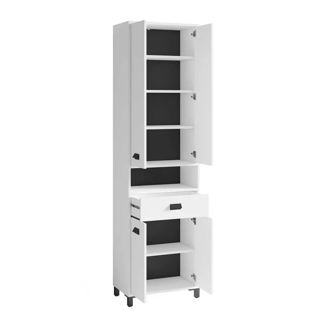 Wohnen Schränke<54 cm breiter Bad-Hochschrank in Weiß mit Schwarz - Envaton