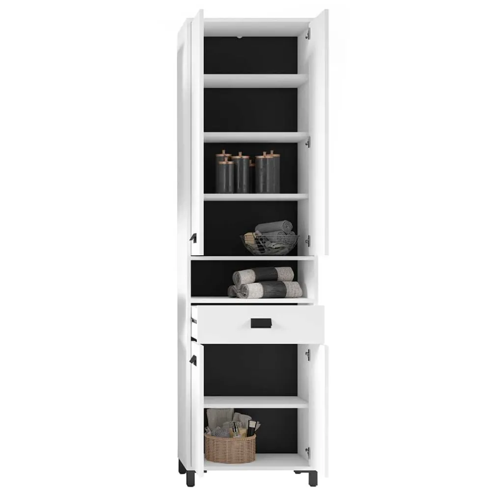 Wohnen Schränke<54 cm breiter Bad-Hochschrank in Weiß mit Schwarz - Envaton