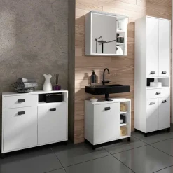 Wohnen Schränke<54 cm breiter Bad-Hochschrank in Weiß mit Schwarz - Envaton