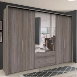 Wohnen Kleiderschränke|Schränke<300 cm breiter Falttürenschrank in Holzoptik dunkel - Riding