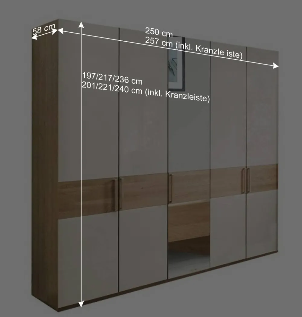 Wohnen Kleiderschränke|Schränke<250 cm breiter Schlafzimmerschrank mit 5 Türen - Emdsiva III