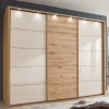 Wohnen Kleiderschränke|Schränke<300 cm breiter Schwebetürenschrank mit Glas Beige - Nikoba