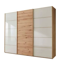 Wohnen Kleiderschränke|Schränke<300 cm breiter Schwebetürenschrank mit Glas Beige - Nikoba