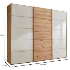 Wohnen Kleiderschränke|Schränke<300 cm breiter Schwebetürenschrank mit Glas Beige - Nikoba
