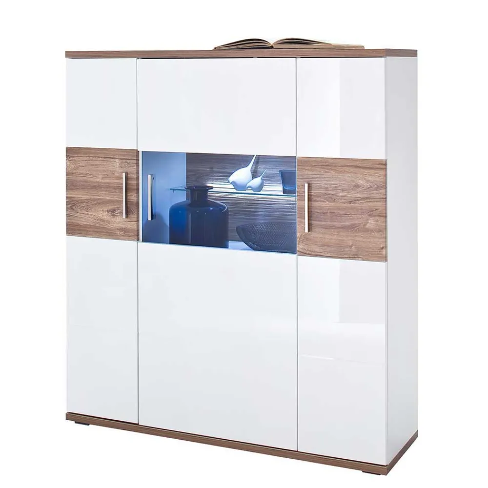 Wohnen Highboards<120 cm breites Highboard in Weiß Glanz - Icadro II