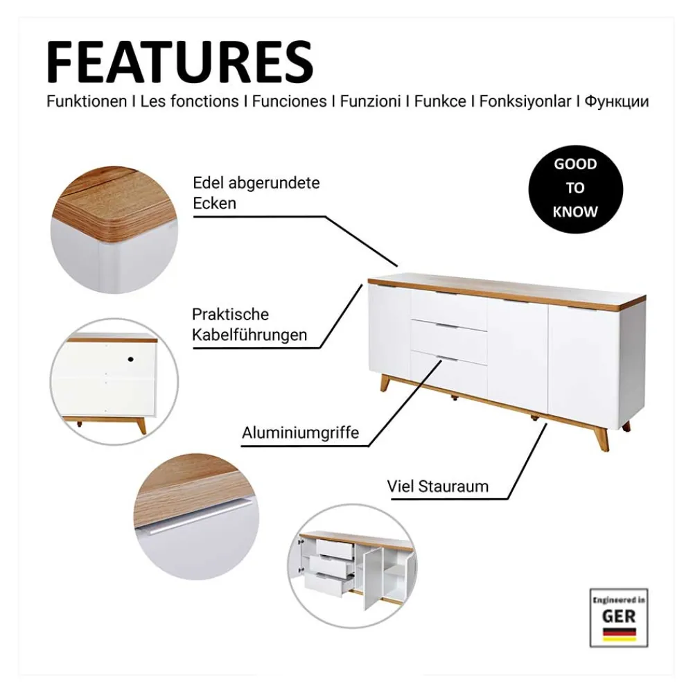 Wohnen Tv & Hifi-Möbel<180 cm breites Sideboard in Weiß - Xuana