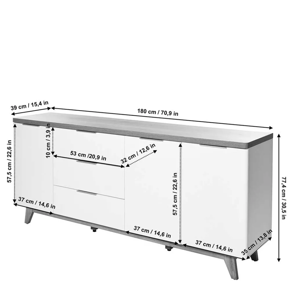Wohnen Tv & Hifi-Möbel<180 cm breites Sideboard in Weiß - Xuana
