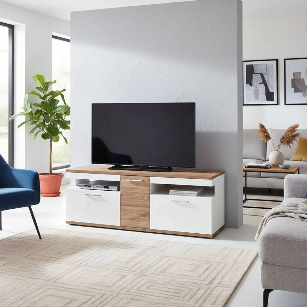 Wohnen Tv & Hifi-Möbel|Lowboards<150 cm breites TV Board in Weiß Glanz - Icadro