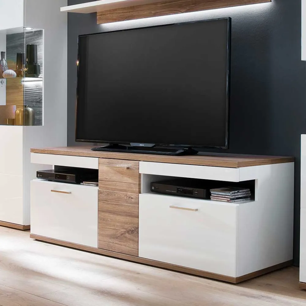Wohnen Tv & Hifi-Möbel|Lowboards<150 cm breites TV Board in Weiß Glanz - Icadro