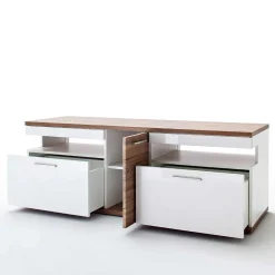 Wohnen Tv & Hifi-Möbel|Lowboards<150 cm breites TV Board in Weiß Glanz - Icadro
