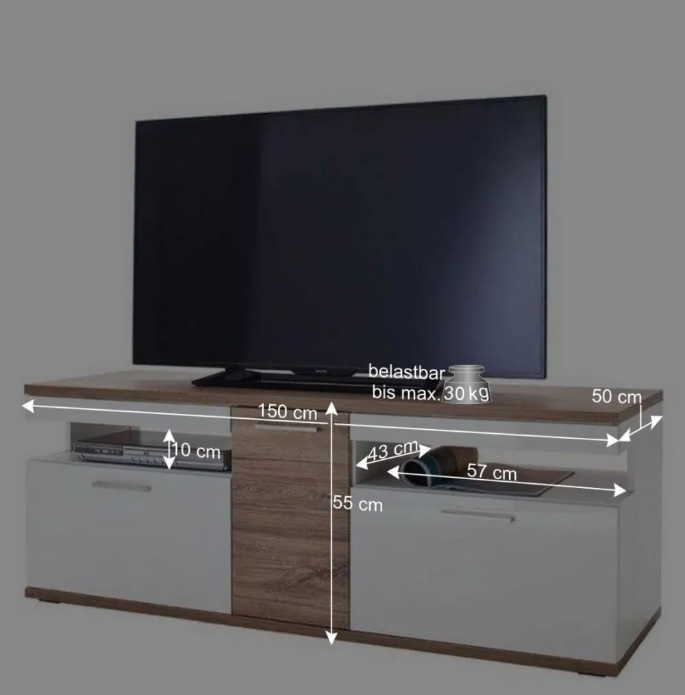 Wohnen Tv & Hifi-Möbel|Lowboards<150 cm breites TV Board in Weiß Glanz - Icadro