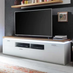 Wohnen Tv & Hifi-Möbel|Lowboards<195 cm breites TV Board mit LED Beleuchtung - Caldri