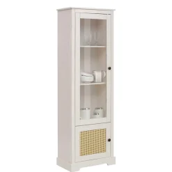 Wohnen Vitrinen<180 cm hohe Landhausvitrine in Weiß mit Beige - Isvair I