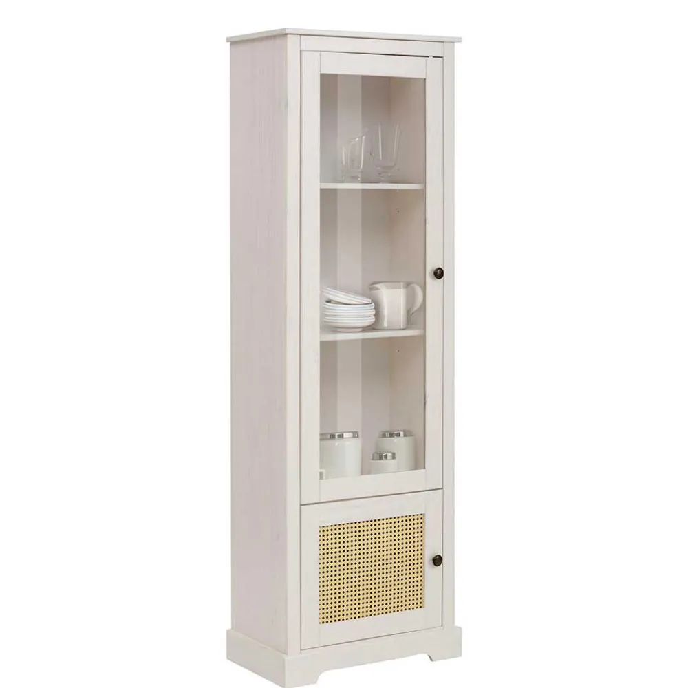 Wohnen Vitrinen<180 cm hohe Landhausvitrine in Weiß mit Beige - Isvair I