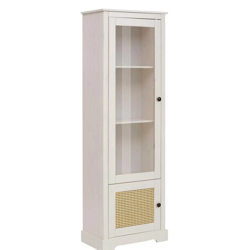 Wohnen Vitrinen<180 cm hohe Landhausvitrine in Weiß mit Beige - Isvair I