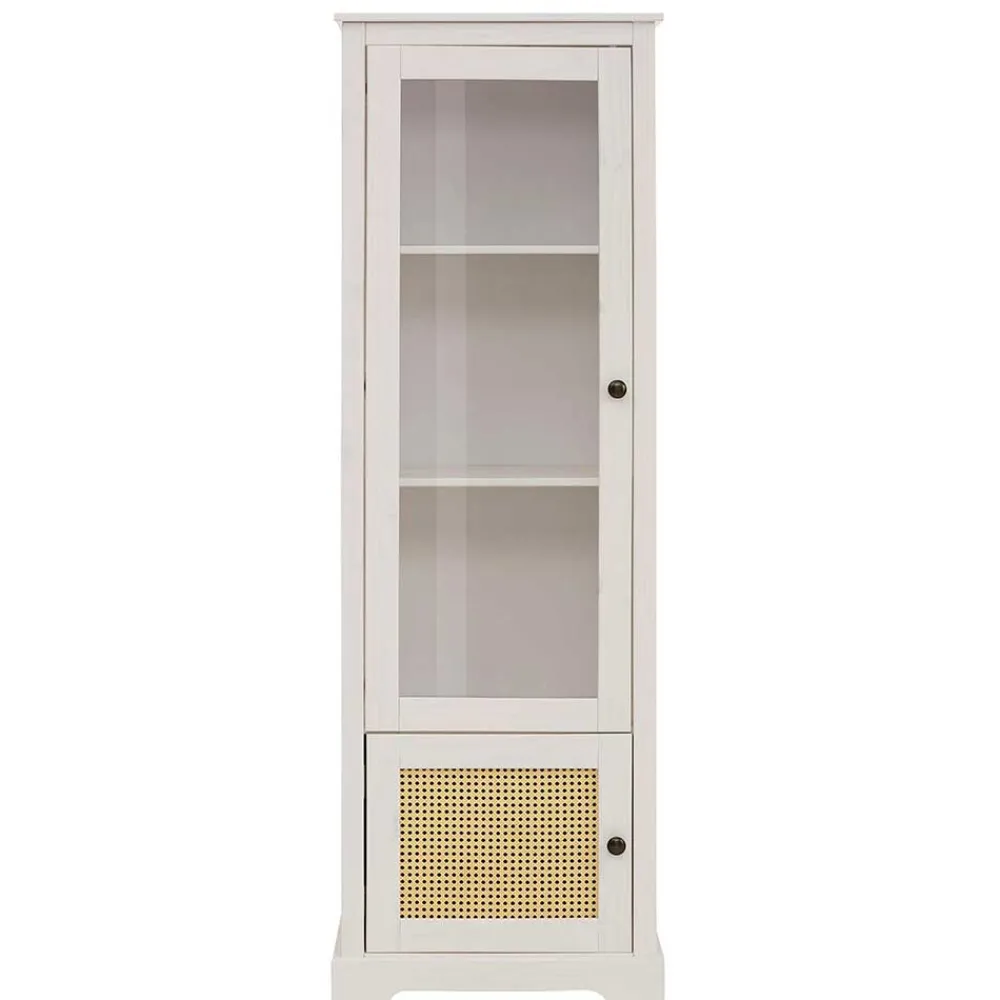 Wohnen Vitrinen<180 cm hohe Landhausvitrine in Weiß mit Beige - Isvair I