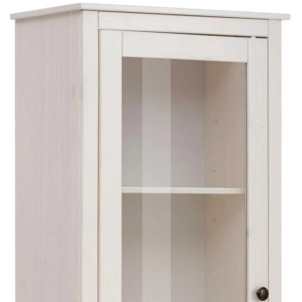 Wohnen Vitrinen<180 cm hohe Landhausvitrine in Weiß mit Beige - Isvair I