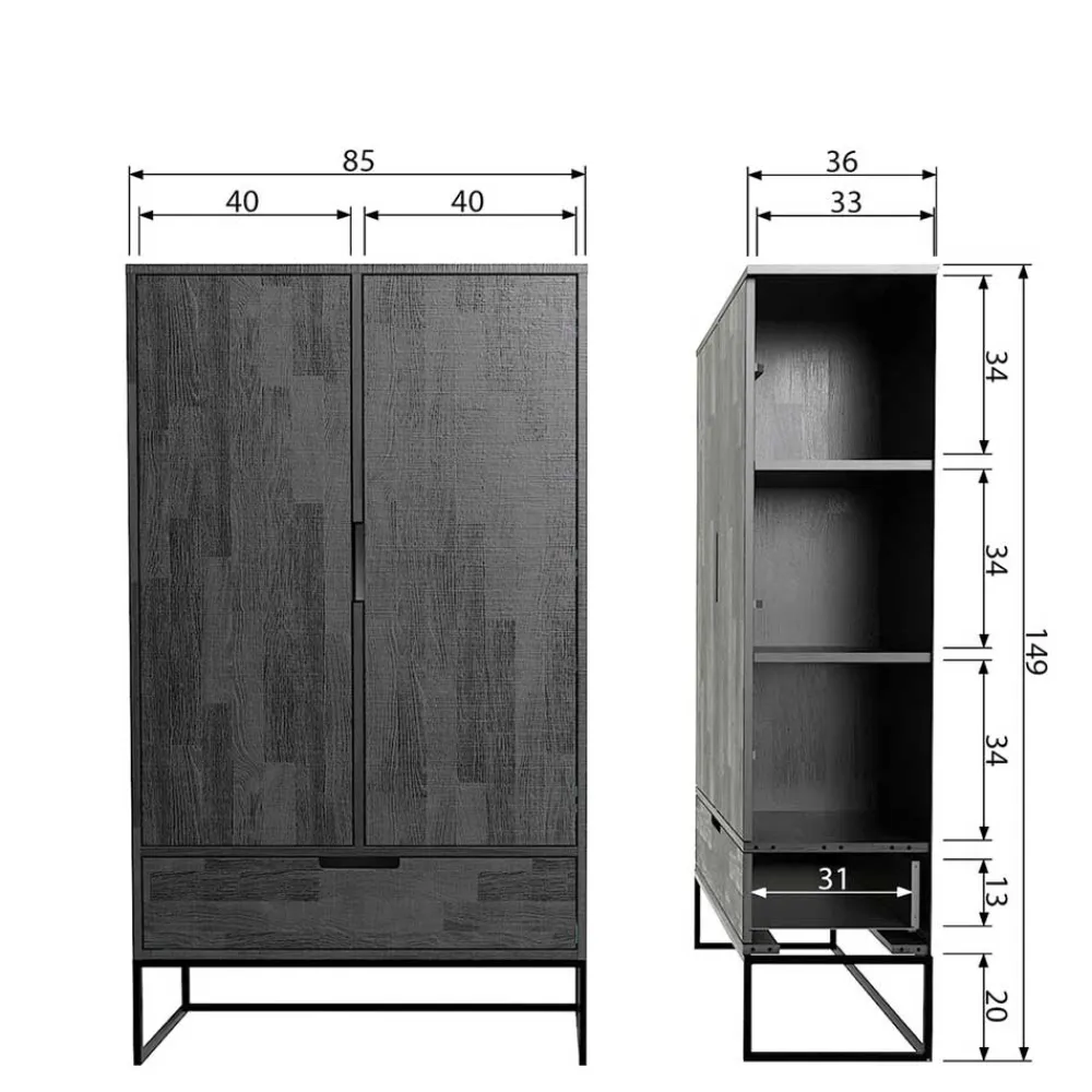 Wohnen Kommoden<149 cm hoher Schrank in Hellgrau - Lergavano