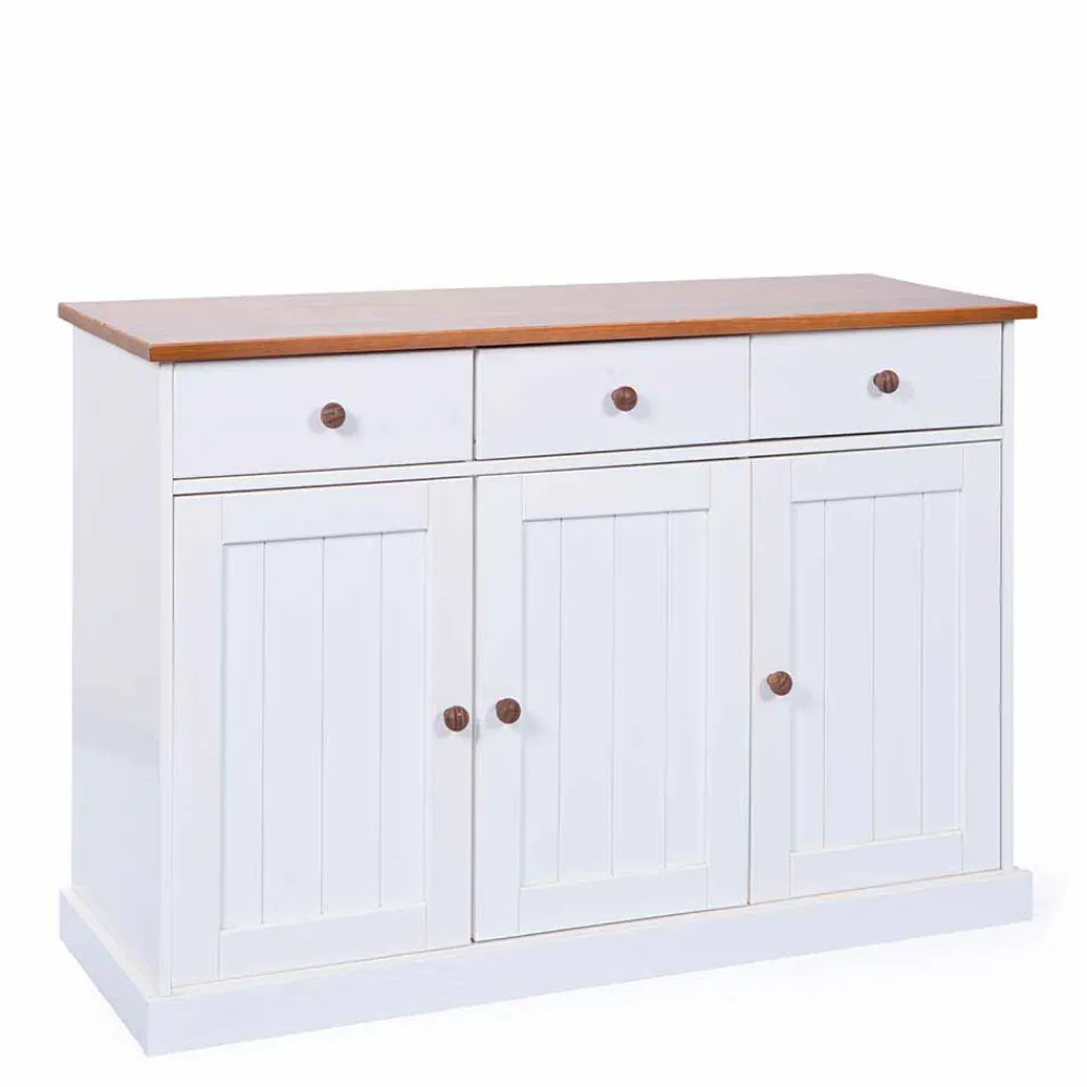 Wohnen Sideboards<130 cm Kiefer Sideboard in Weiß Braun - Vatina