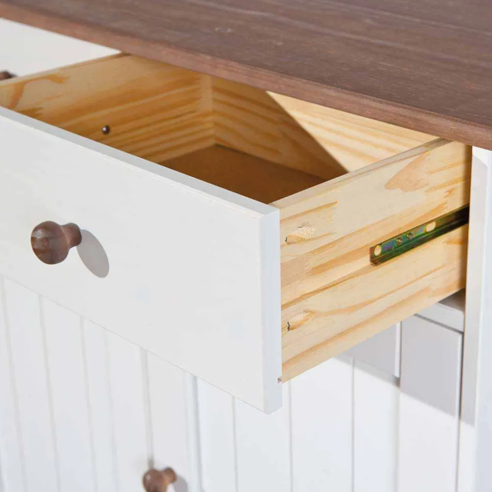 Wohnen Sideboards<130 cm Kiefer Sideboard in Weiß Braun - Vatina