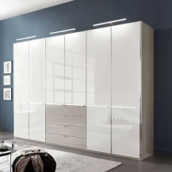 Wohnen Kleiderschränke<296 cm Kleiderschrank mit Glas in Weiß - Pascan