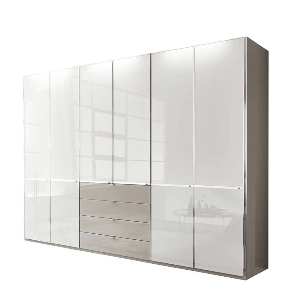 Wohnen Kleiderschränke<296 cm Kleiderschrank mit Glas in Weiß - Pascan