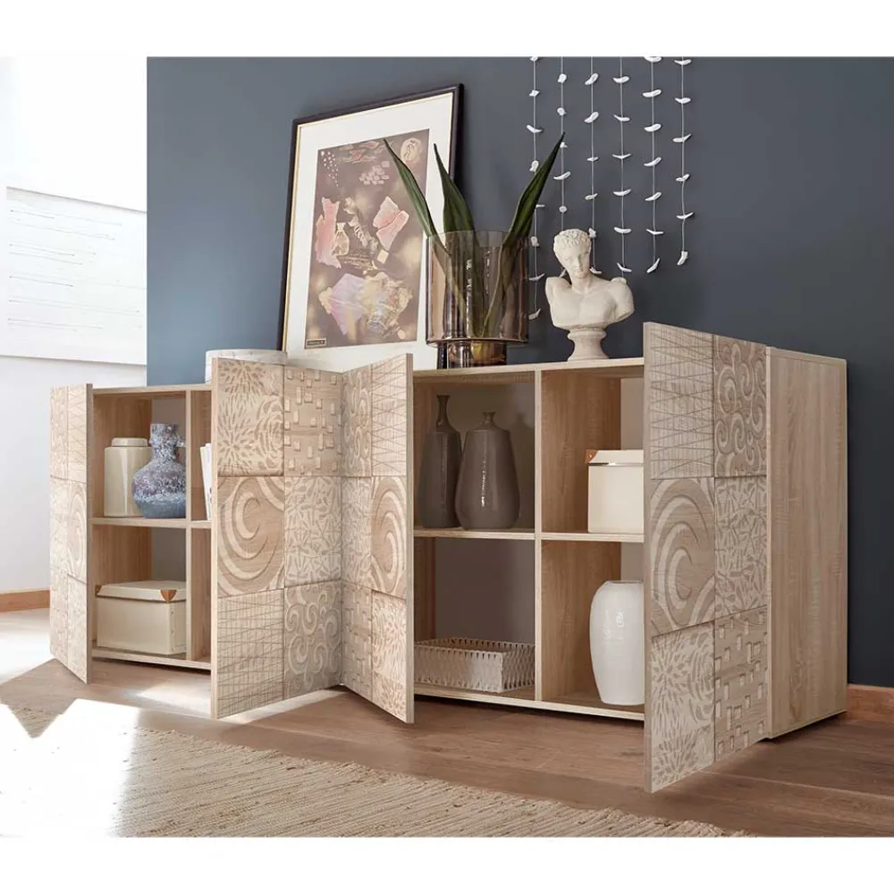 Wohnen Sideboards<241 cm langes Sideboard in Eiche Sonoma Dekor - Bielvas