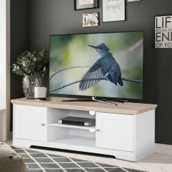 Wohnen Tv & Hifi-Möbel|Lowboards<120 cm langes TV Lowboard in Weiß & Eiche - Akedra