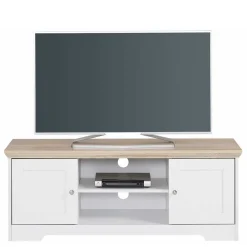 Wohnen Tv & Hifi-Möbel|Lowboards<120 cm langes TV Lowboard in Weiß & Eiche - Akedra