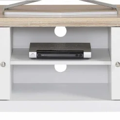 Wohnen Tv & Hifi-Möbel|Lowboards<120 cm langes TV Lowboard in Weiß & Eiche - Akedra