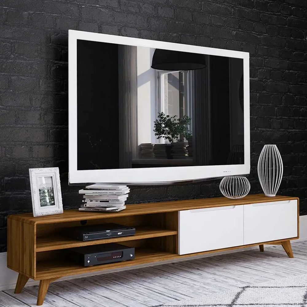 Wohnen Tv & Hifi-Möbel|Lowboards<220 cm langes TV Lowboard in Wildeiche mit Weiß - Diesta I
