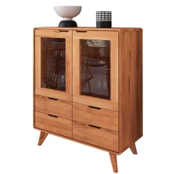 Wohnen Highboards|Vitrinen<110 cm niedrige Holzvitrine aus Kernbuche - Junola