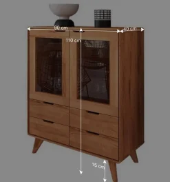 Wohnen Highboards|Vitrinen<110 cm niedrige Holzvitrine aus Kernbuche - Junola