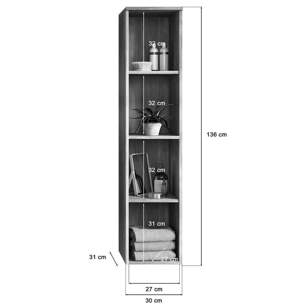 Wohnen Regale<4 Fächer Badezimmerregal für die Wand - Loritana