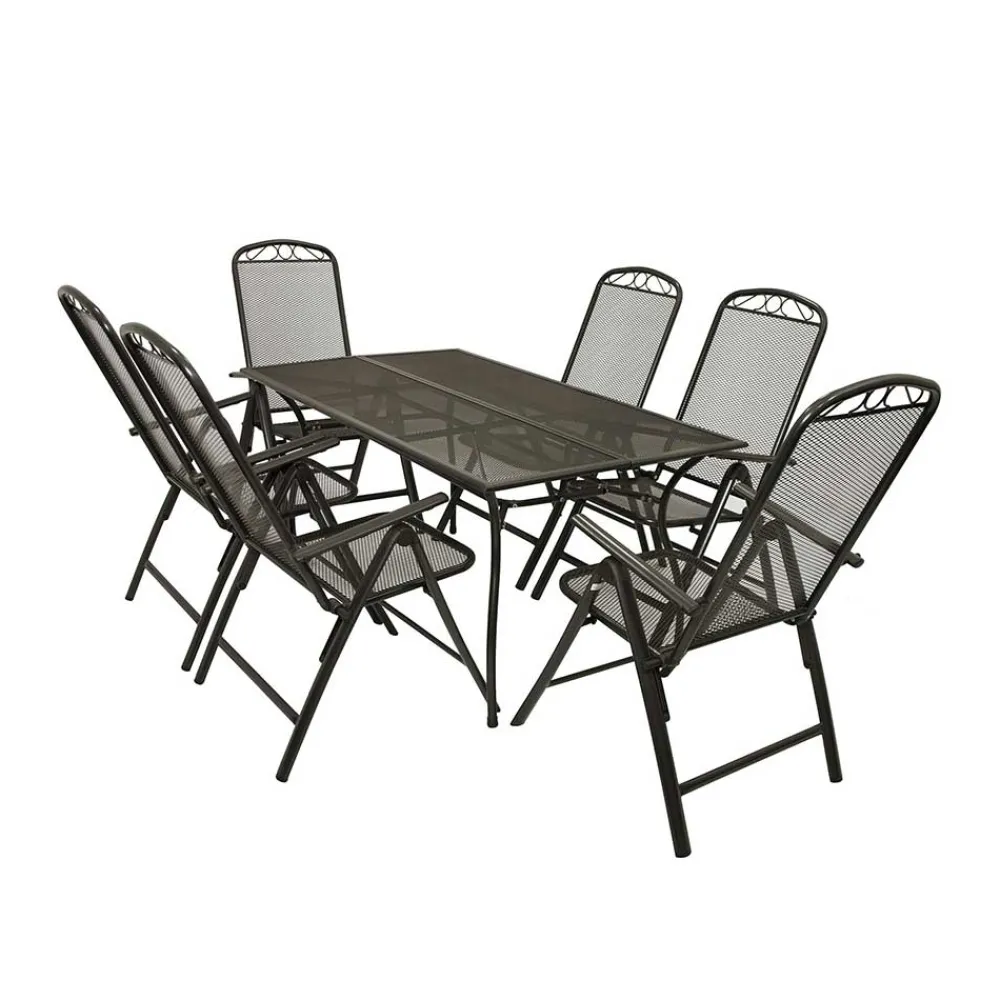 Wohnen Sitzgruppe<6 Personen Gartengruppe aus Streckmetall - Tessina (siebenteilig)