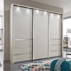 Wohnen Kleiderschränke|Schränke<3 Schiebetüren Schlafzimmer Schrank in Beige - Zesgina