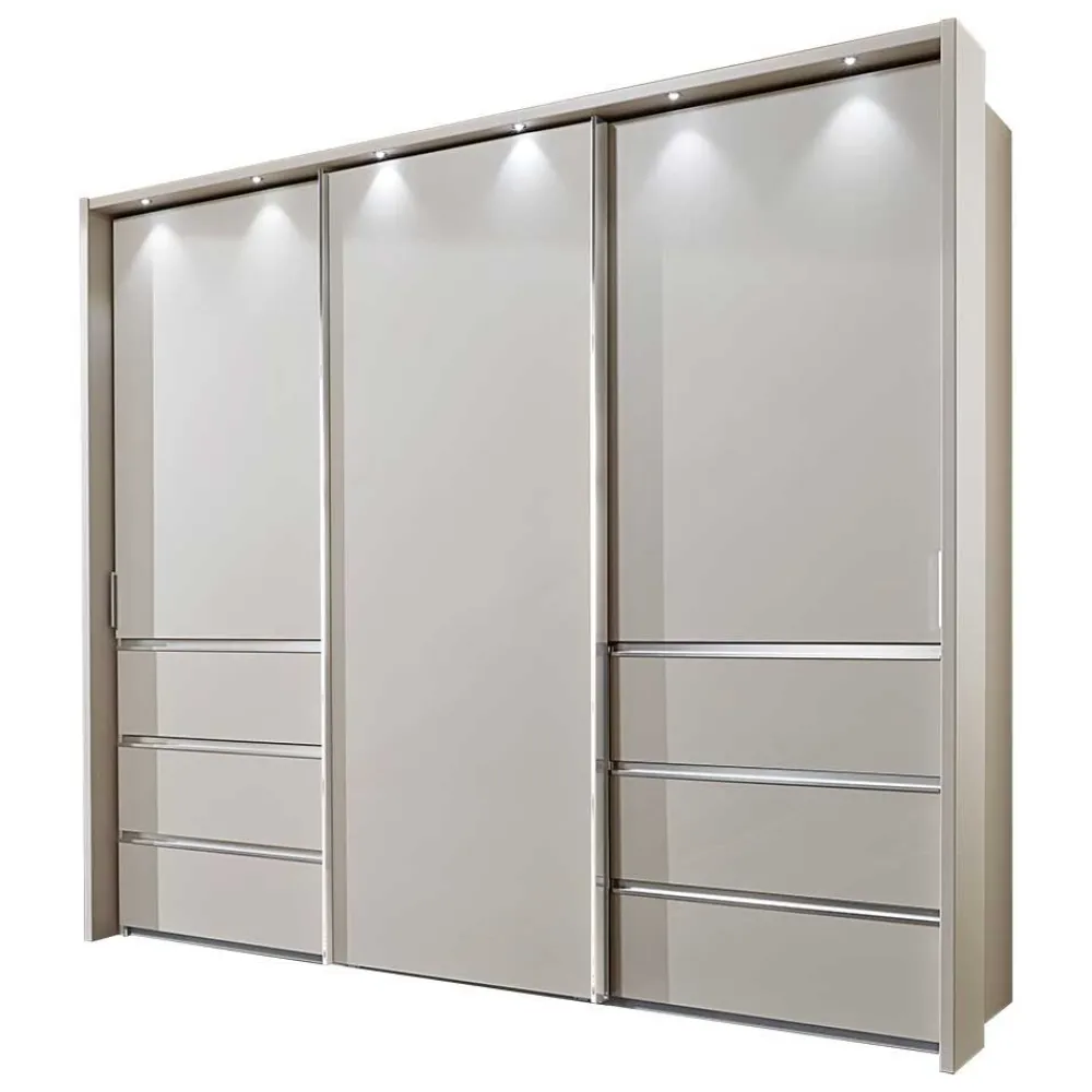 Wohnen Kleiderschränke|Schränke<3 Schiebetüren Schlafzimmer Schrank in Beige - Zesgina