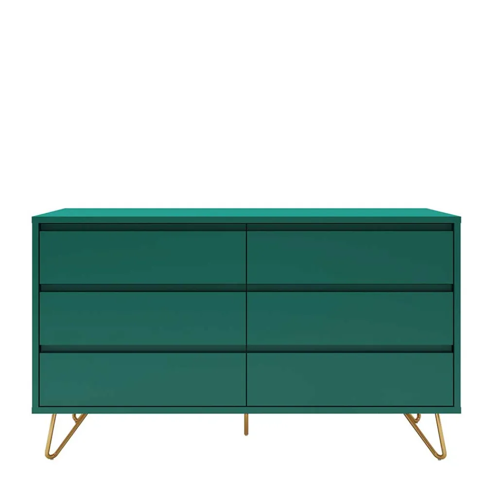 Wohnen Sideboards<6 Schubladen Kommode in Grün & Gold - Ricriava