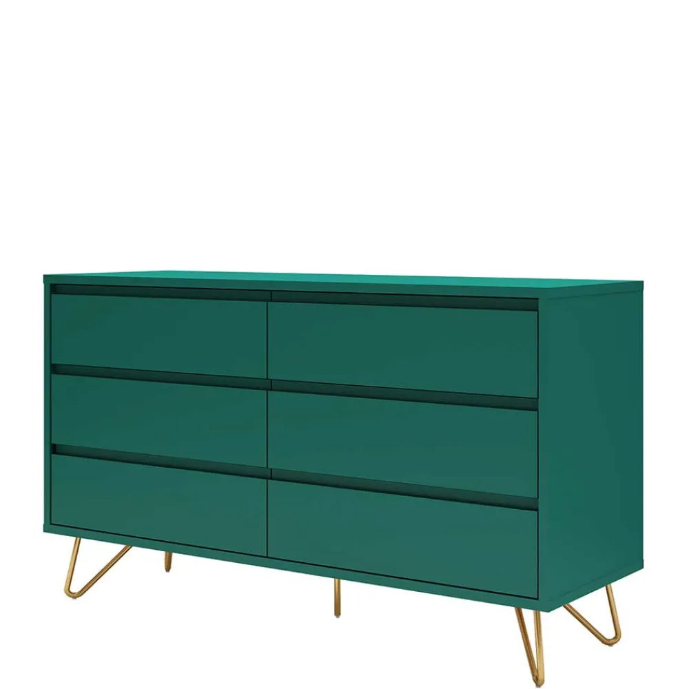 Wohnen Sideboards<6 Schubladen Kommode in Grün & Gold - Ricriava