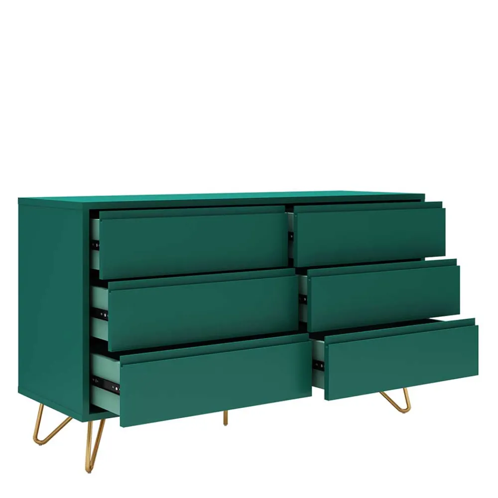 Wohnen Sideboards<6 Schubladen Kommode in Grün & Gold - Ricriava