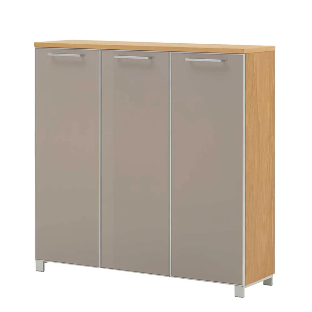 Wohnen Highboards|Kommoden<3 türiger Schuhschrank Diecca in Taupe Glas beschichtet