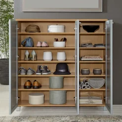 Wohnen Highboards|Kommoden<3 türiger Schuhschrank Diecca in Taupe Glas beschichtet