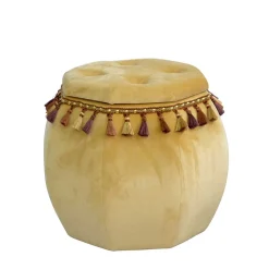 Wohnen Hocker<Achteckiger Hocker mit Samt in Beige & Troddeln - Trashing