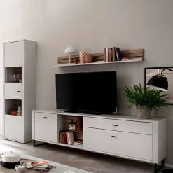 Wohnen Wohnwände<Anbauwand in Weiß mit Wildeiche - Varzino (dreiteilig)