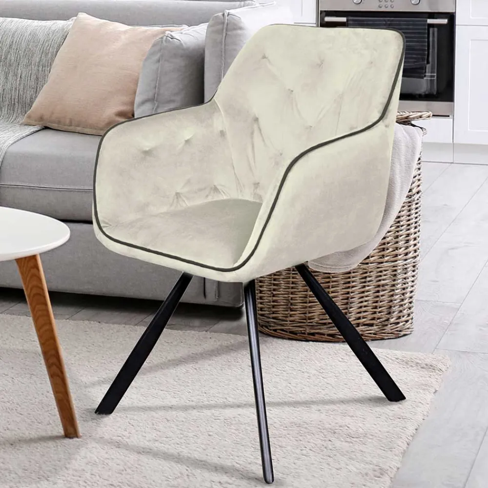 Wohnen Stühle<Armlehner Polsterstuhl in Creme Samt - Pape