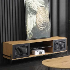 Wohnen Tv & Hifi-Möbel|Lowboards<Ausgefallenes TV Board mit Kunstrattan Einsätzen - Zavias