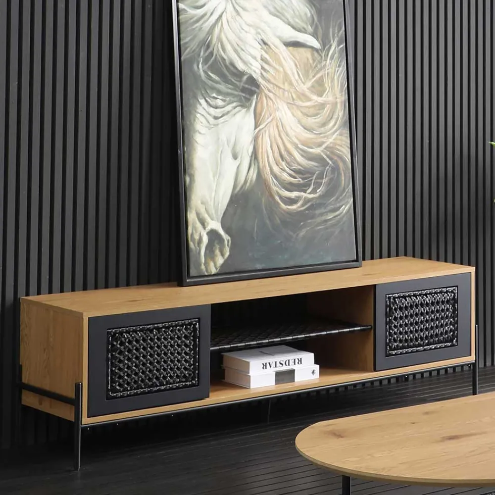 Wohnen Tv & Hifi-Möbel|Lowboards<Ausgefallenes TV Board mit Kunstrattan Einsätzen - Zavias