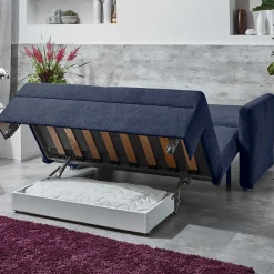 Wohnen Sofas<Ausklappbare Bettcouch in Blau Stoff - Jeen